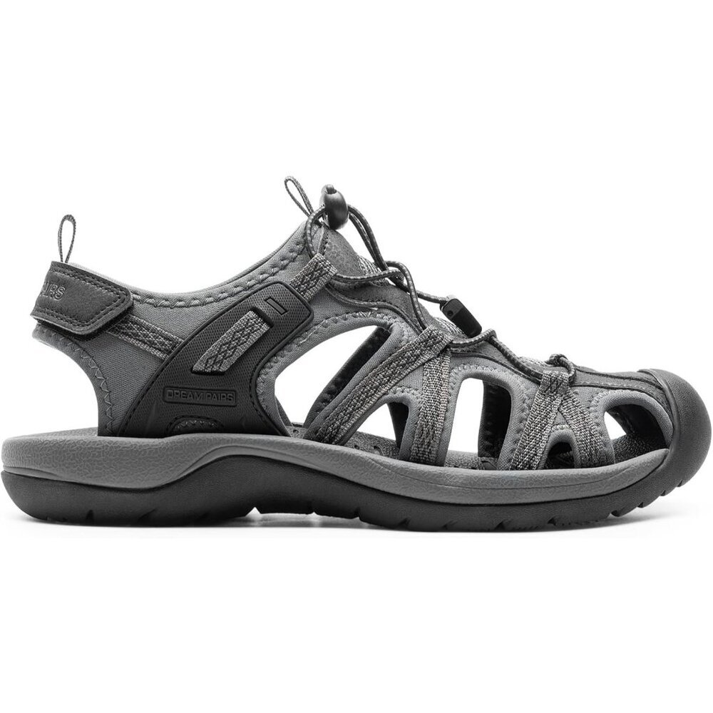 Hiking Sandals Men's Black Gray Athletic Cushioned Closed Toe Fisherman Shoes - Picture 8 of 8